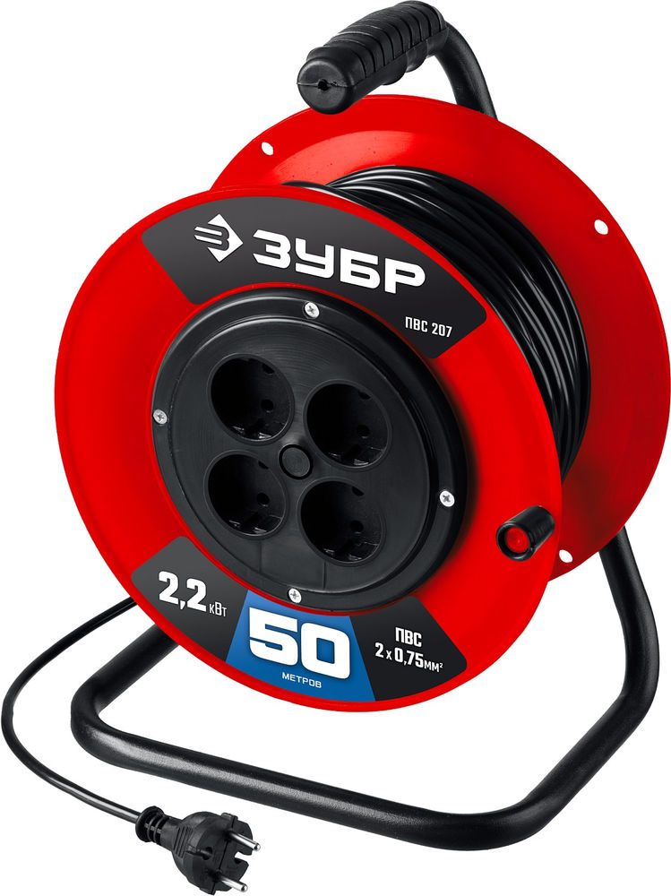 Удлинитель на катушке ПВС 2 x 0.75 мм2 50 м 2200 Вт ЗУБР ПВС-207 55083-50_z01