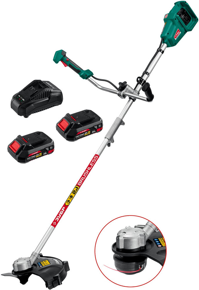 Бесщеточный триммер 36 В 35/25.5 см 2х18 В АКБ 2 А·ч ЗУБР С1-18 ТАБ-365-22