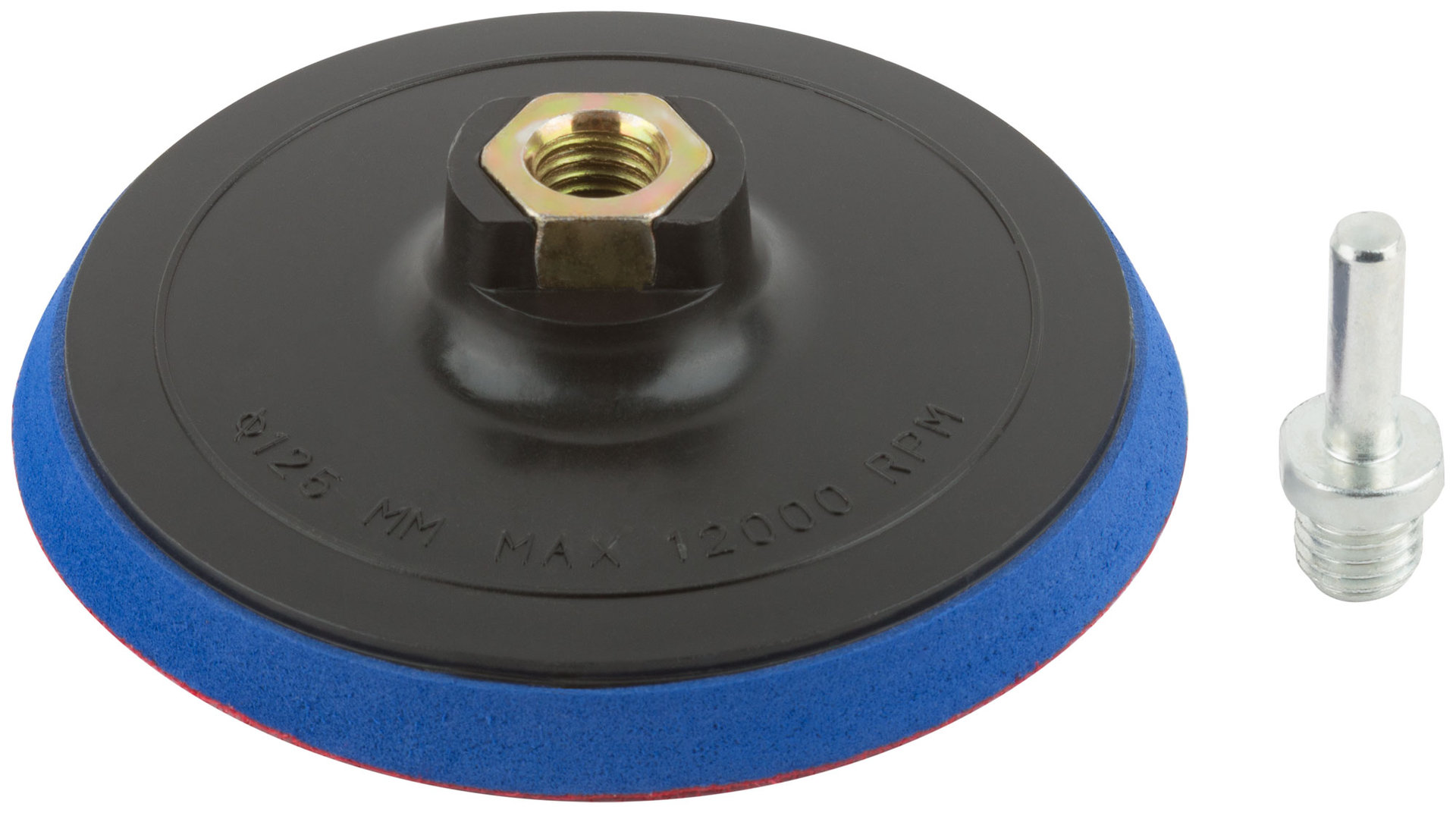 Диск шлифовальный с липучкой, гайка М14 + переходник для дрели, 125x10 мм (39621М)