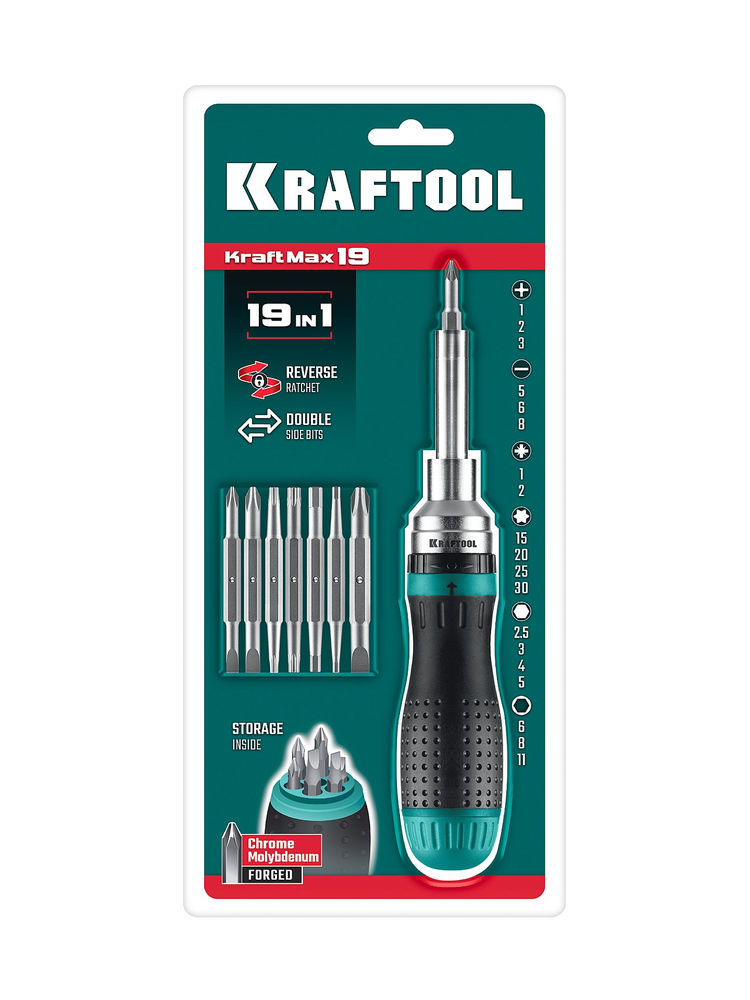 Отвертка реверсивная 19-в-1 с битами KraftMax 19 KRAFTOOL 25862