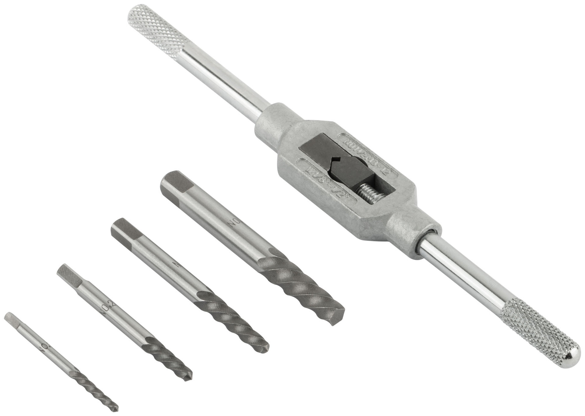 Набор экстракторов Профи, быстрорежущая HSS сталь, 4 шт., с метчикодержателем (36449)