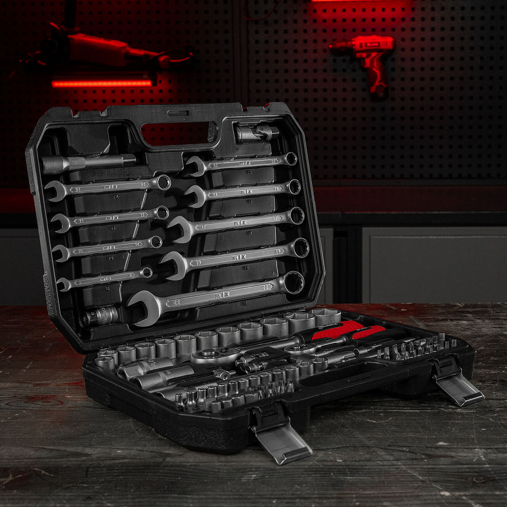 Набор инструментов, 1/2, 1/4, пластиковый кейс, 82 предмета MTX