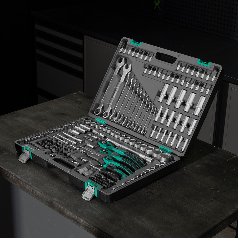 Набор инструментов, 1/4, 3/8, 1/2, Cr-V, S2, усиленный кейс, 216 предметов Stels