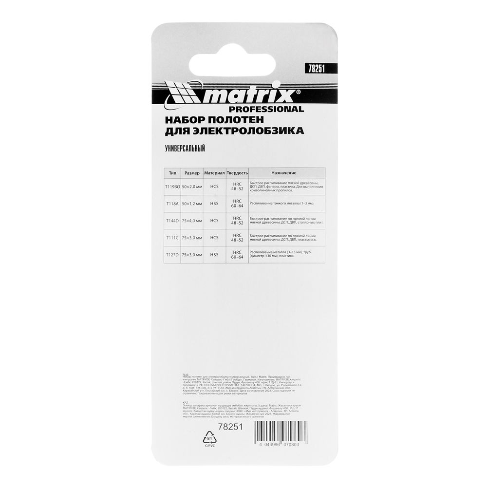 Набор полотен для электролобзика универсальный, 5 шт Matrix Professional