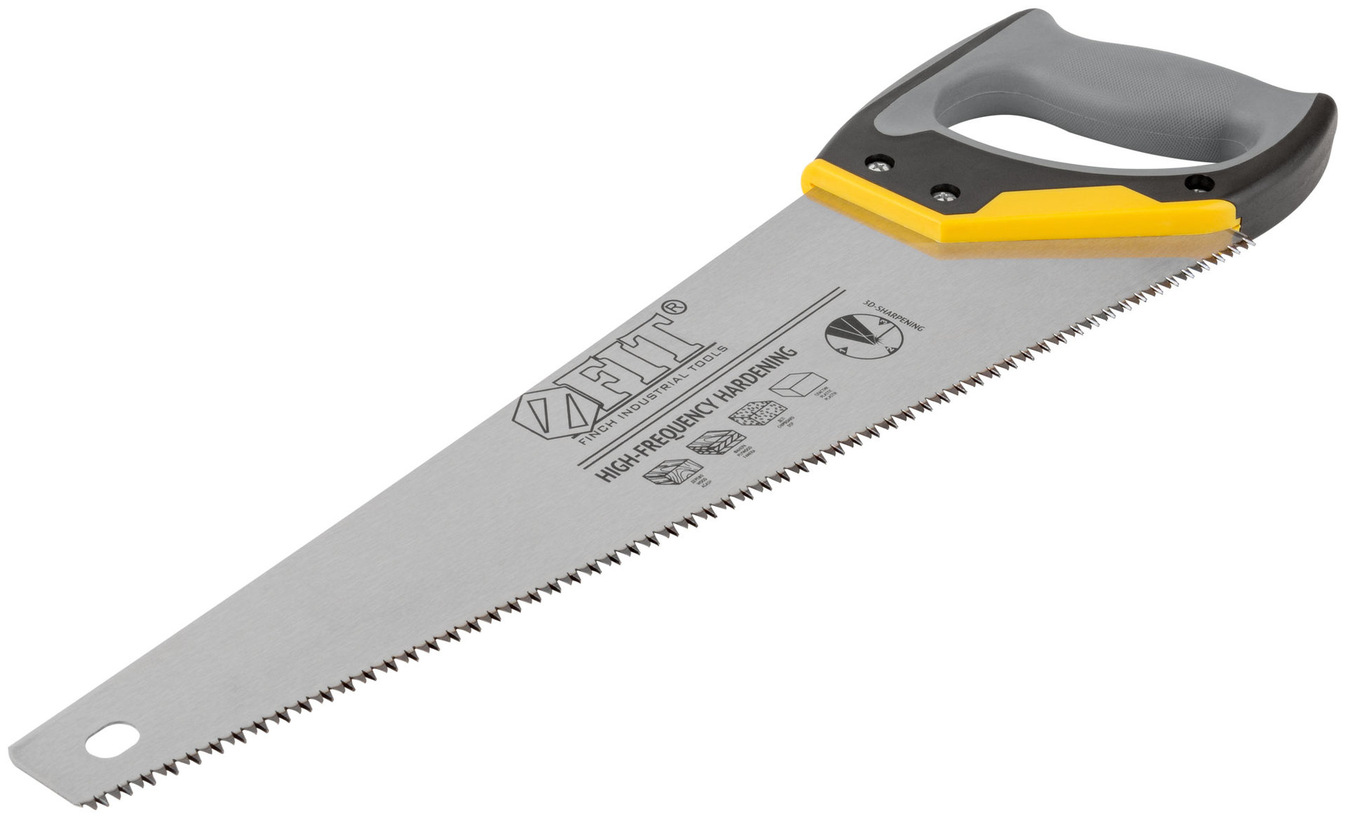 Ножовка по дереву, средний каленый зуб 7 ТPI, 3D заточка, 3К пласт.прорезиненная ручка, Профи 450 мм (40452)