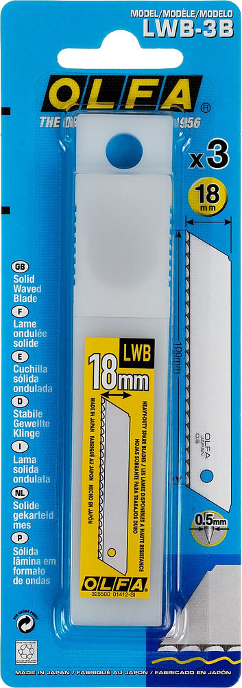 Серрейторные лезвия 18 мм, 3 шт, в пластиковом кейсе + блистер OLFA OL-LWB-3B