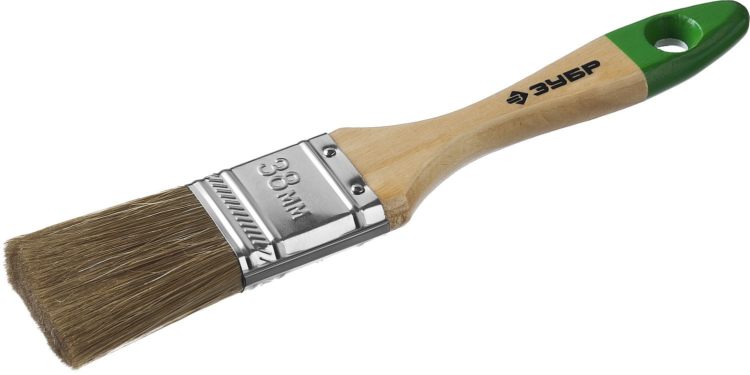 Плоская кисть ЛАЗУРЬ, 38 мм, 1.5, светлая смешанная щетина, деревянная ручка, для высокотекучих ЛКМ ЗУБР 4-01009-038