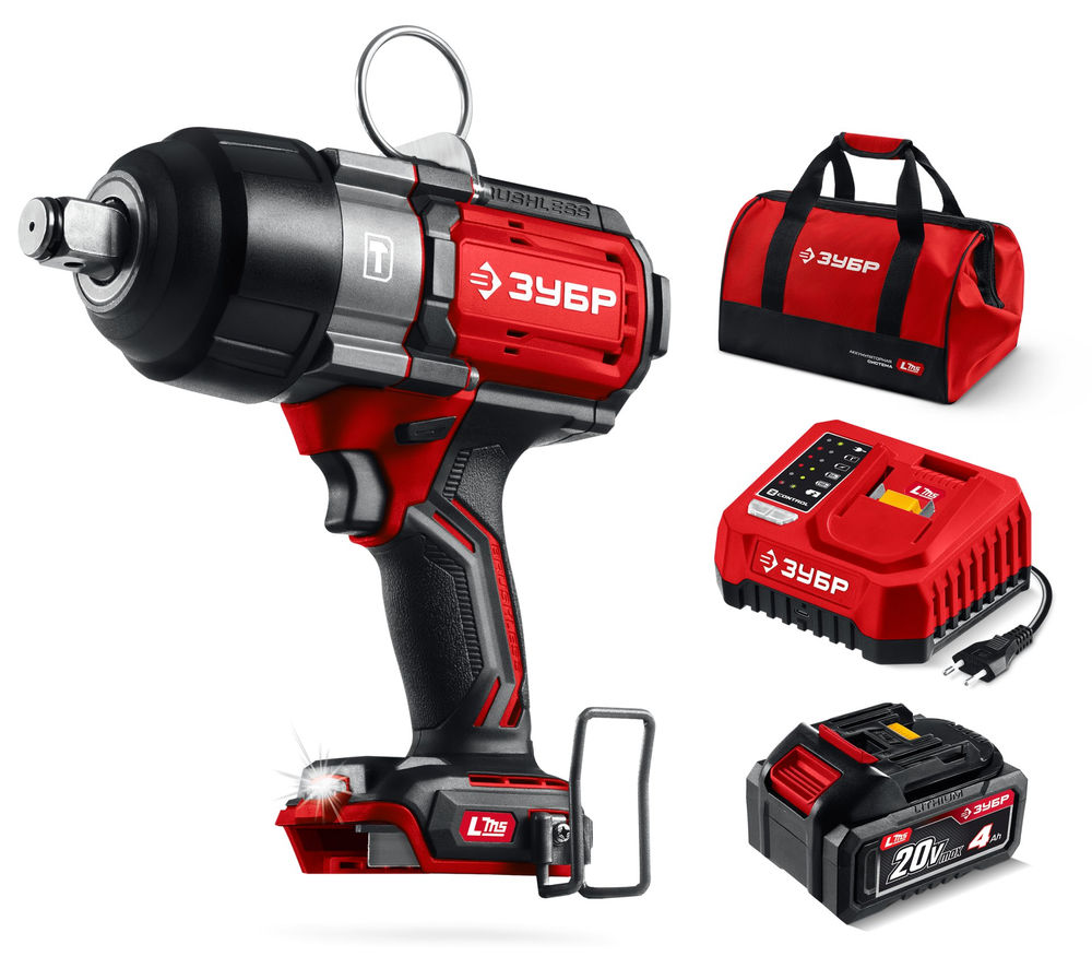 Гайковёрт ударный бесщёточный 20 В, 1000 Н·м, 1 АКБ LMS (4 А·ч), сумка ЗУБР ГБУ-1000-41