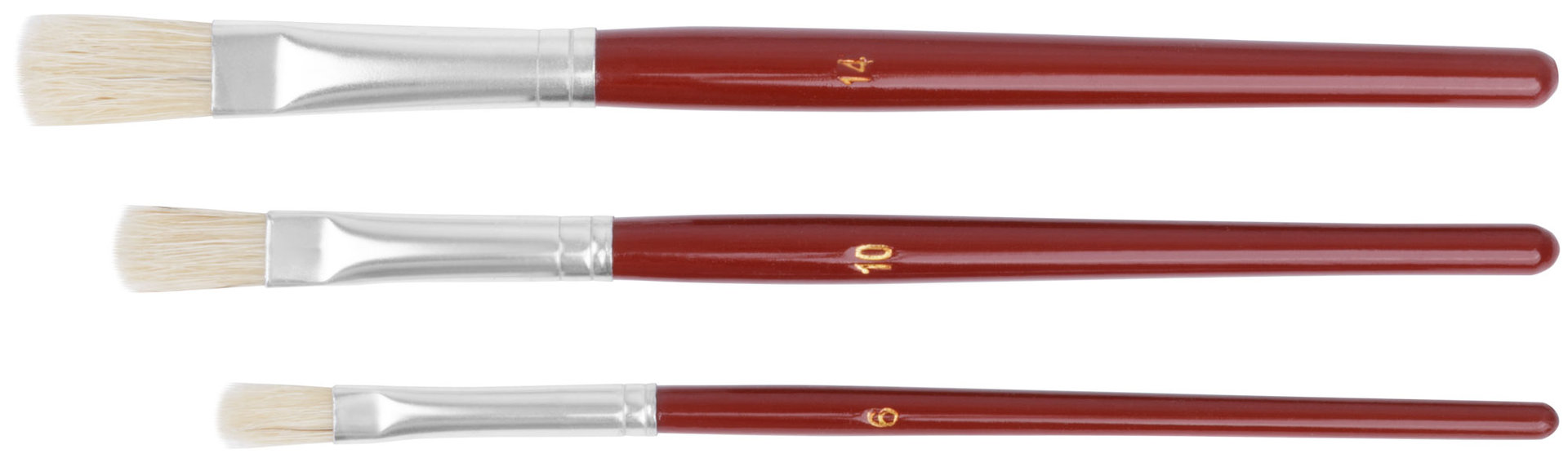 Кисти художественные, натуральная щетина, деревянная ручка, плоские, набор 3 шт. (01528)