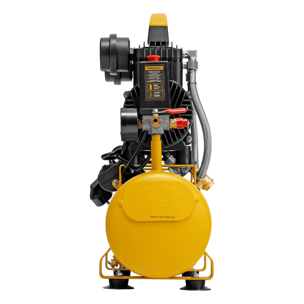 Компрессор безмасл. малошумный DLP-950/10, 950Вт,10 л, 2850 об/мин, 170 л/мин Denzel (58141)