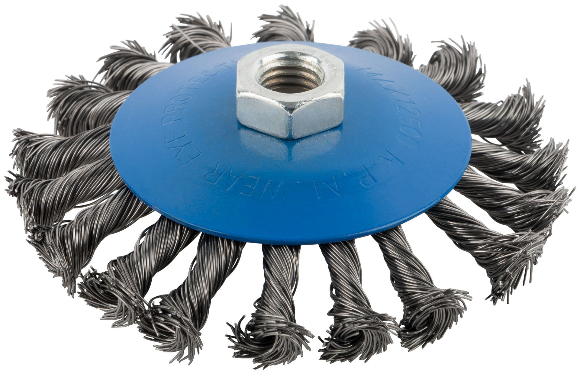 Корщетка, тип колесо с наклоном, гайка М14, стальная витая проволока 115 мм (38937М)