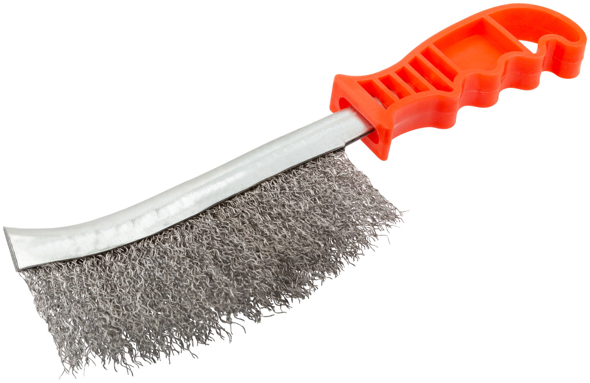 Корщетка с изогнутой пластиковой ручкой стальная тип А (38410)