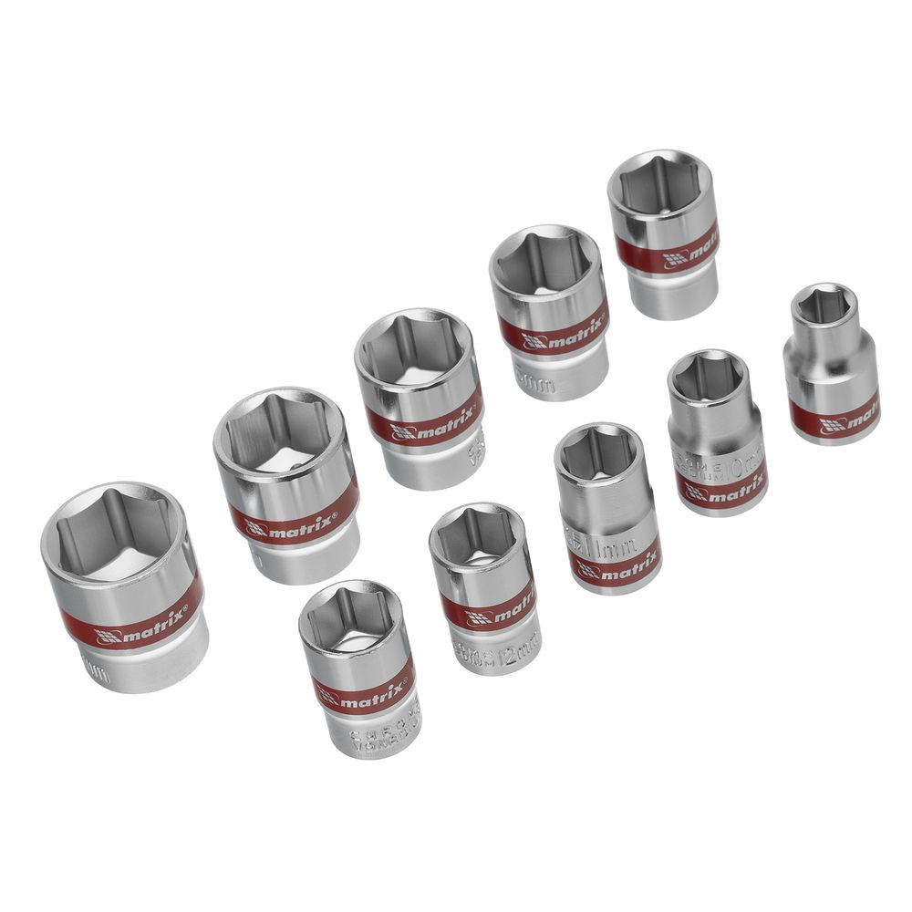 Набор торцевых головок 3/8, 6 гранные, CrV, 8-19мм, 10 штук Matrix