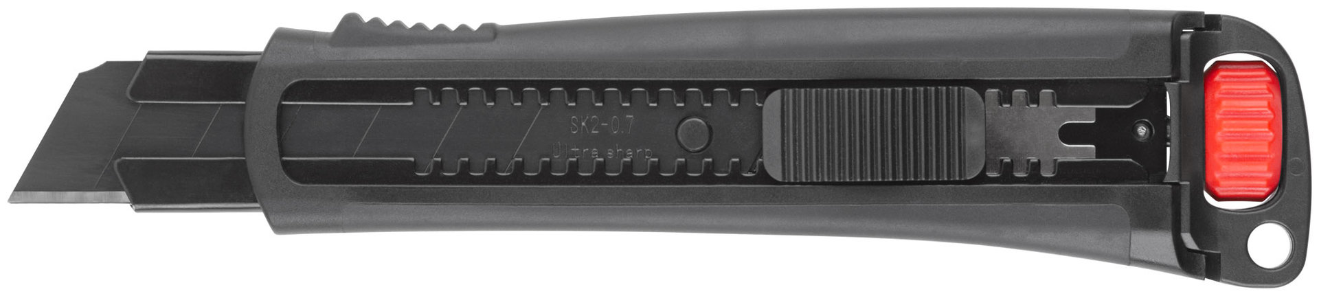 Нож технический 25 мм усиленный прорезиненный, дополнит. пластиковый прижим, черный, Профи (10332)