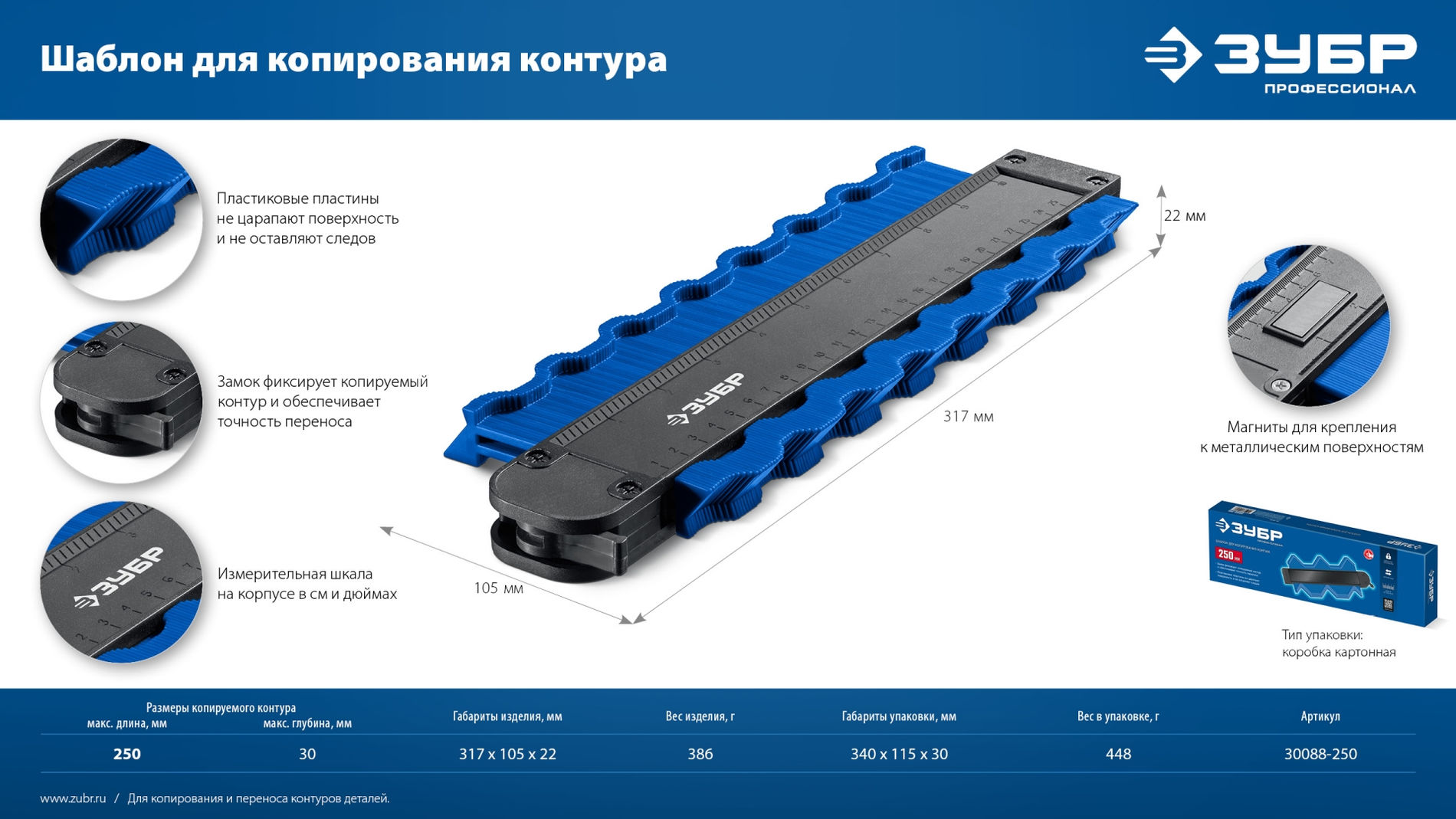 Шаблон для копирования контура 250 мм ЗУБР Профессионал 30088-250