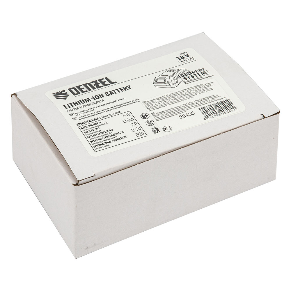 Батарея аккумуляторная B-18-2.0, Li-Ion, 18 В, 2,0 Ач Denzel (28435)