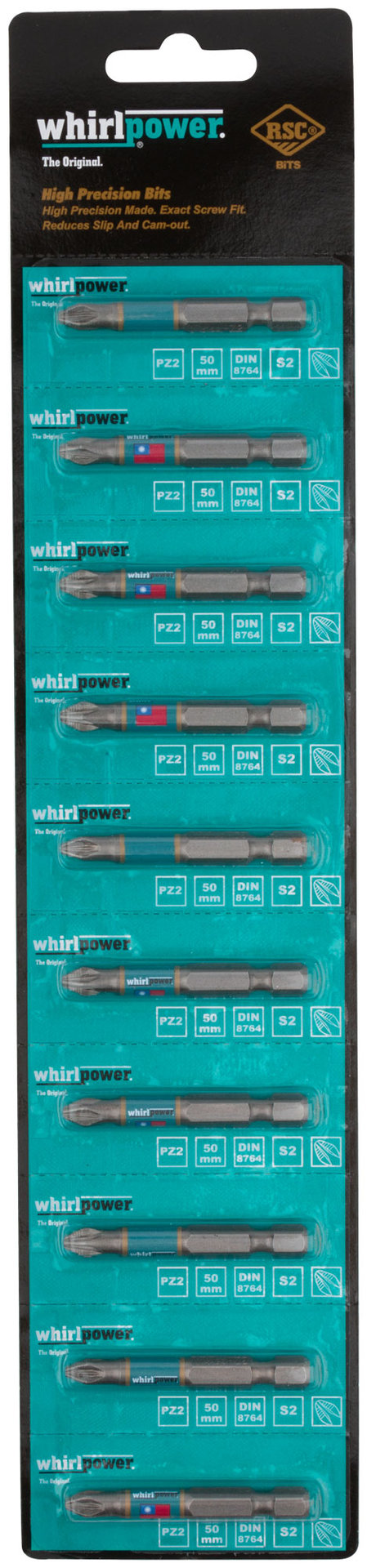 Биты WP, сталь S2, с насечкой, Профи, 50 мм PZ2, 10 шт. (57597)