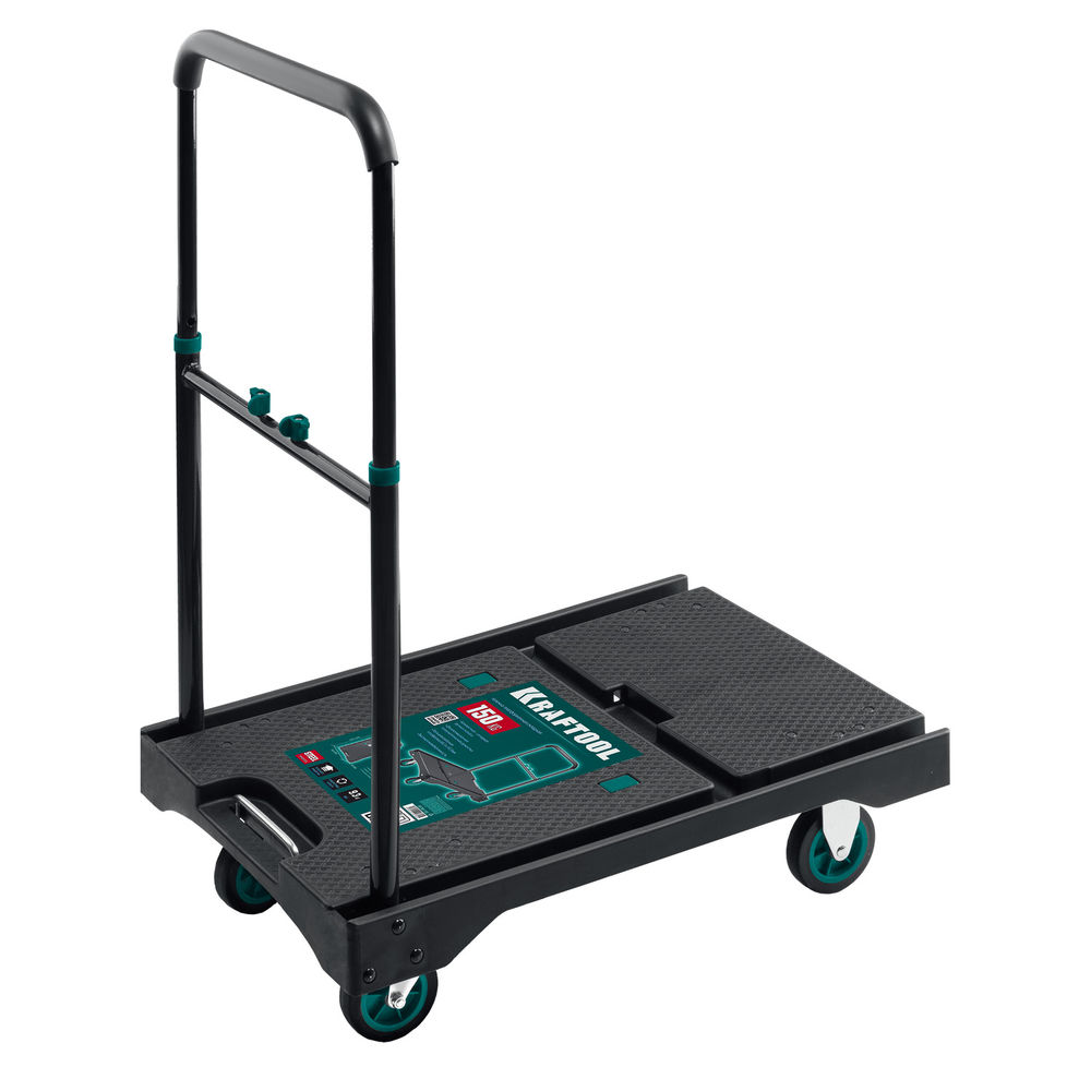 Платформенная тележка до 150 кг, платформа 68.0 х 49.5 см, складная рукоятка, складные колеса d 10 см, вес – 9.3 кг KRAFTOOL 38780-150