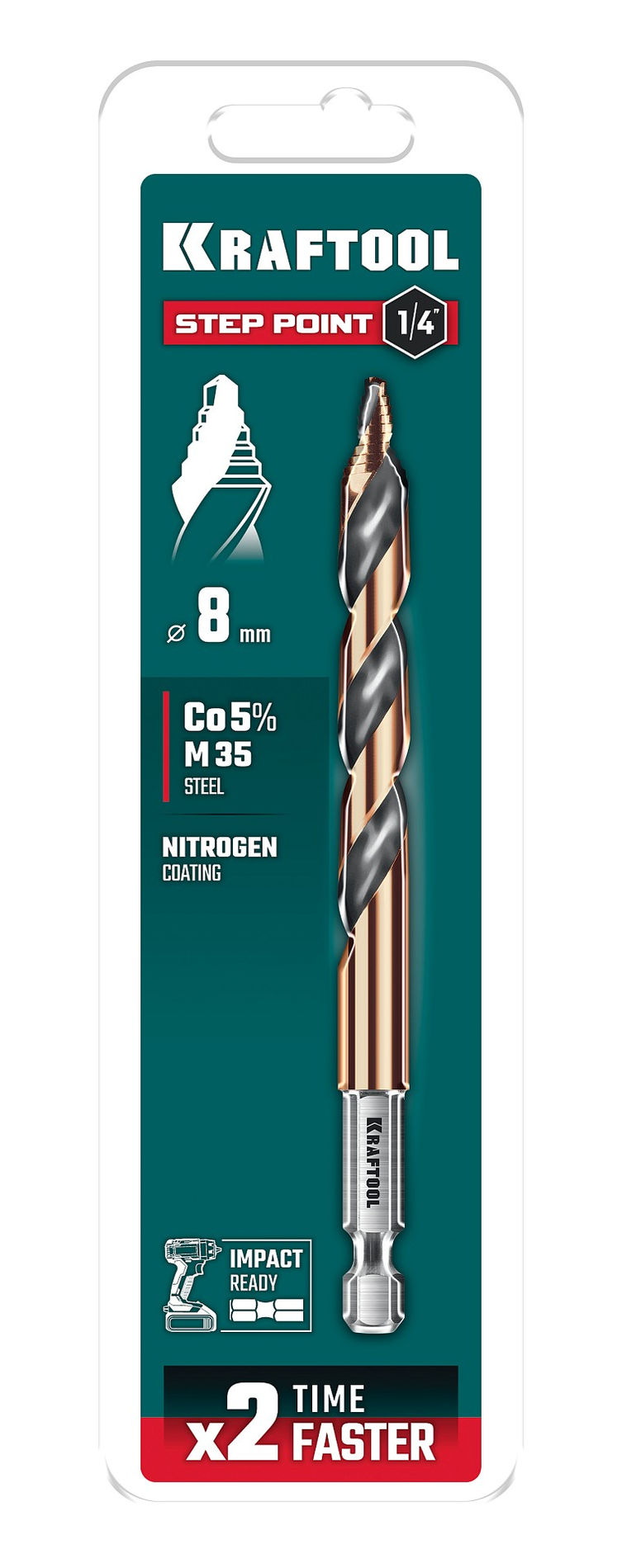 KRAFTOOL STEP POINT, d 8.0 х 117 мм, сверло по металлу для винтовёртов и шуруповертов IMPACT READY (29653-8)