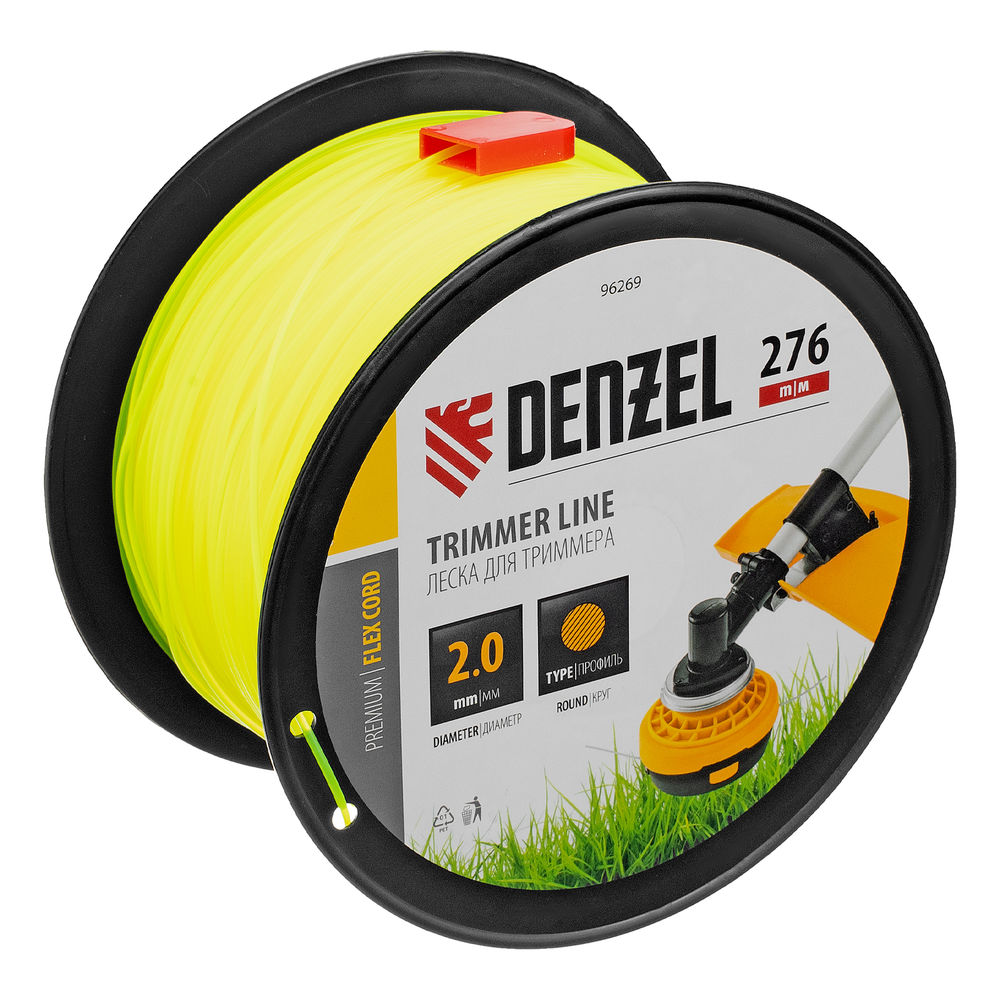 Леска для триммера круглая, 2,0мм х 276м, на DIN катушке FLEX CORD, Denzel (96269)