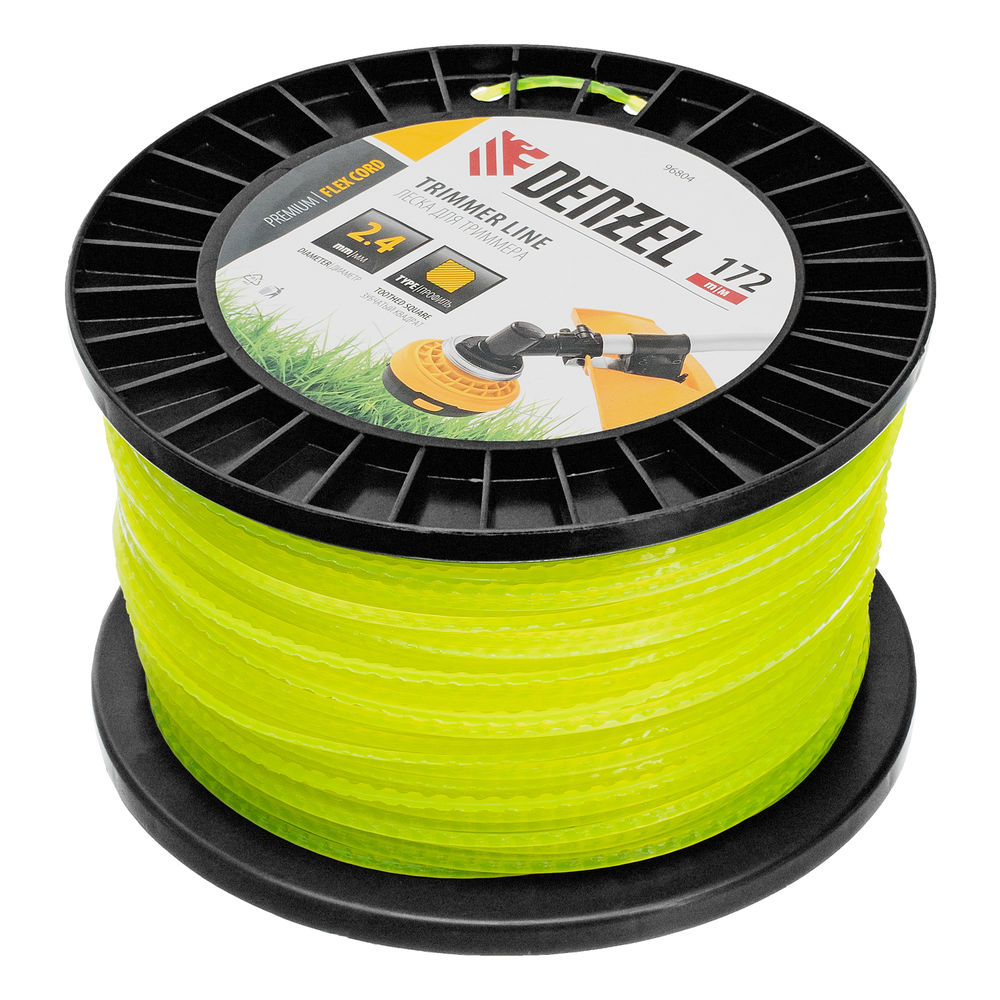 Леска для триммера зубчатый квадрат, 2,4мм х 172м, на DIN катушке FLEX CORD Denzel (96804)