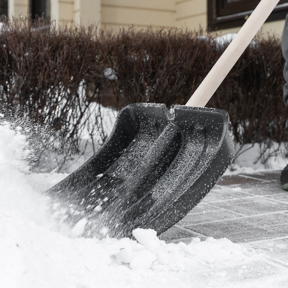Лопата для уборки снега пластиковая, 380х385х1420 мм, оцинк. планка, деревянный черенок (6157453)