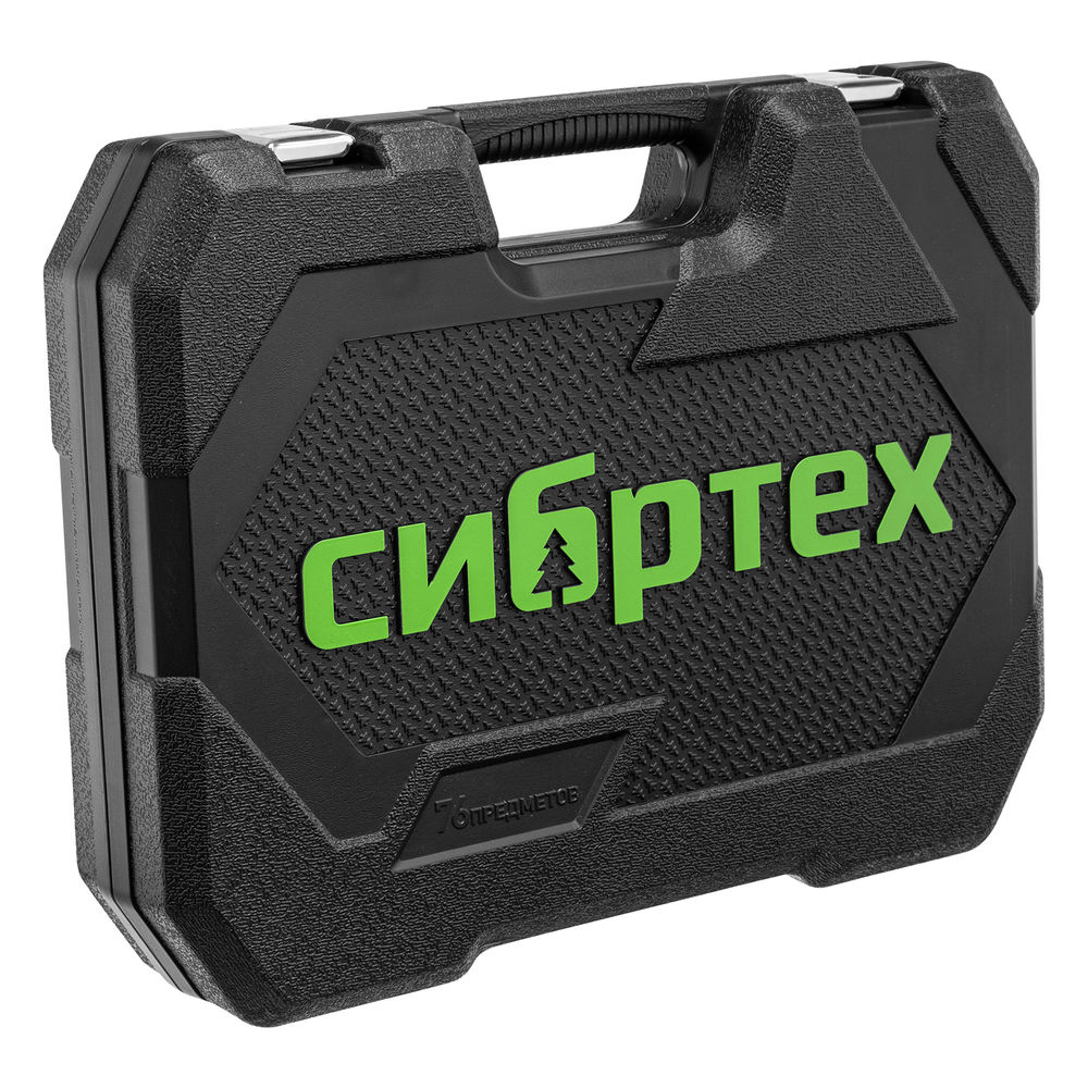 Набор инструментов, 1/2, 1/4, пластиковый кейс 76 предметов Сибртех