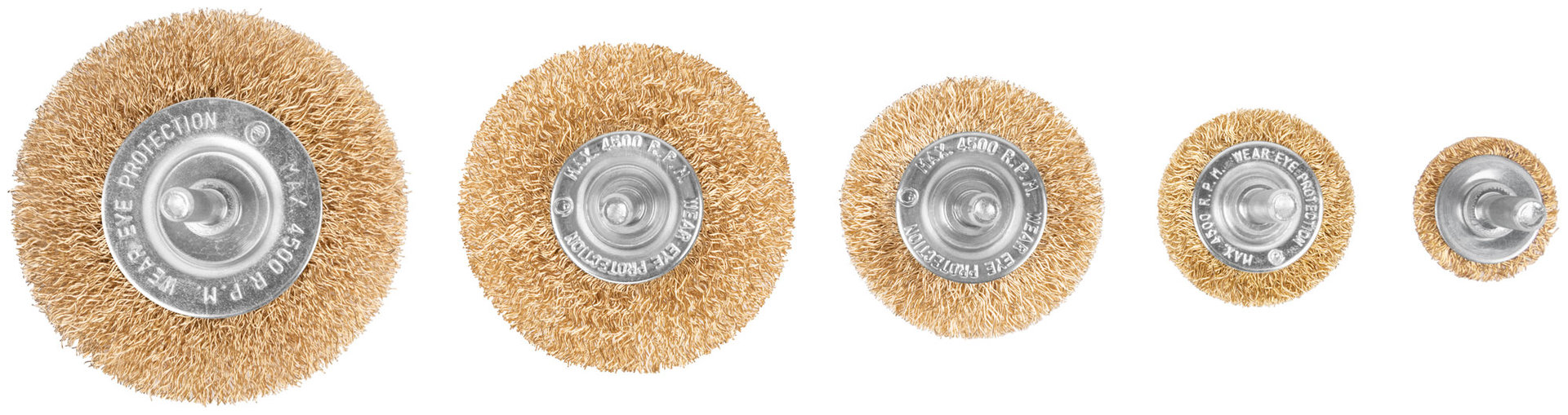 Набор щеток для дрели, 5 шт. (Плоские 25,38,50,65,75 мм, латун. витая проволока, блистер, CUTOP Profi