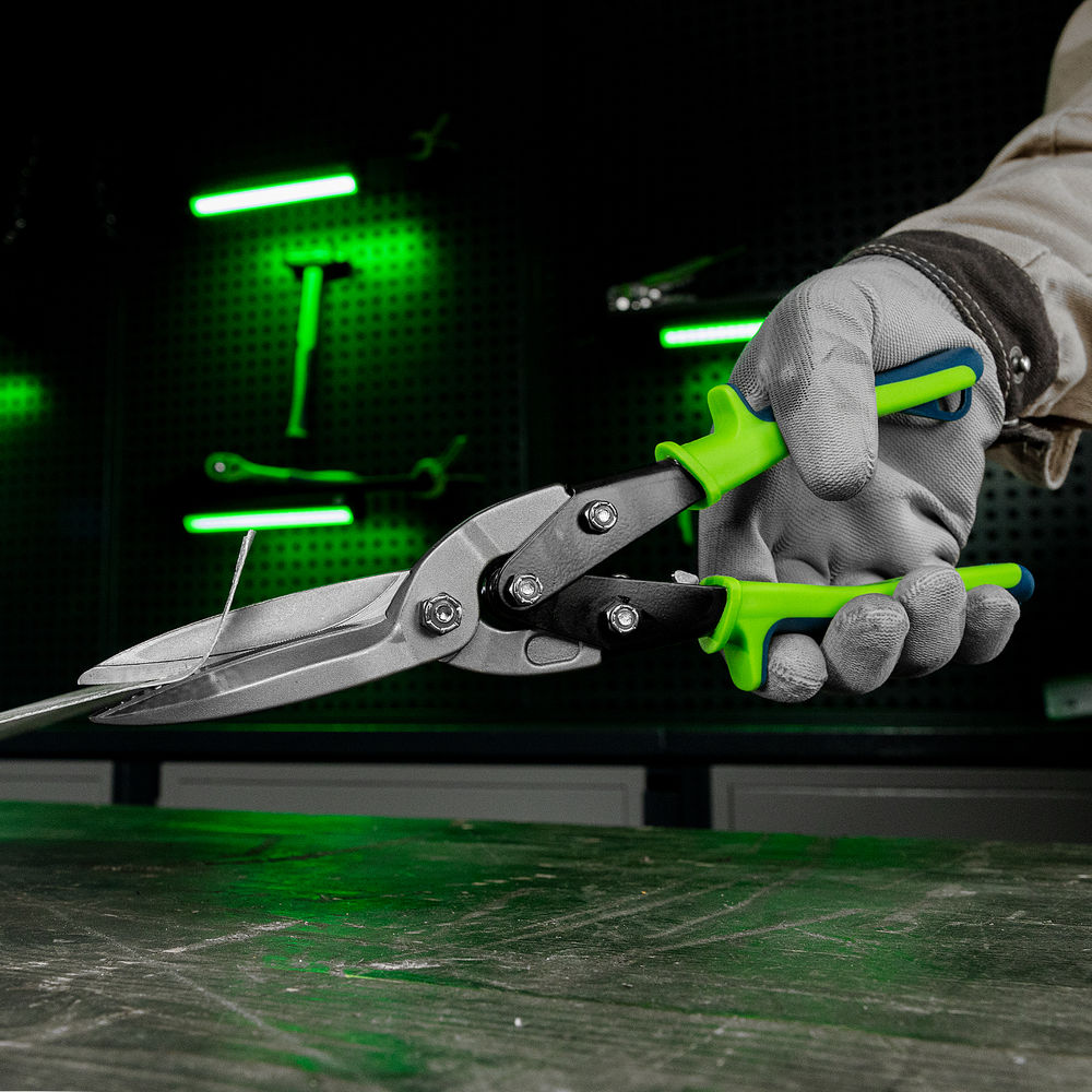 Ножницы по металлу, удлиненные, 285 мм, пряморежущие, двухкомпонентные обрезиненные рукоятки Сибртех (78339)