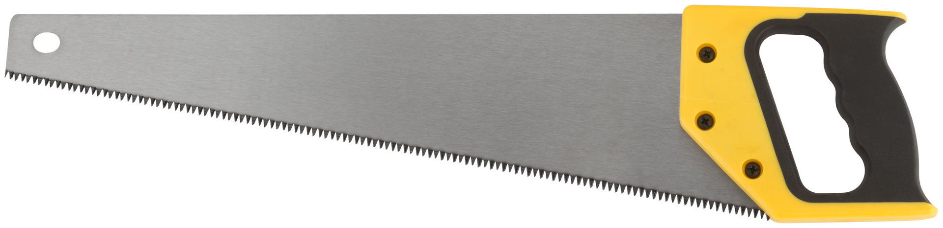 Ножовка по дереву, средний каленый зуб 7 ТPI, 3D заточка, пласт.прорезиненная ручка, Профи 450 мм (40445)