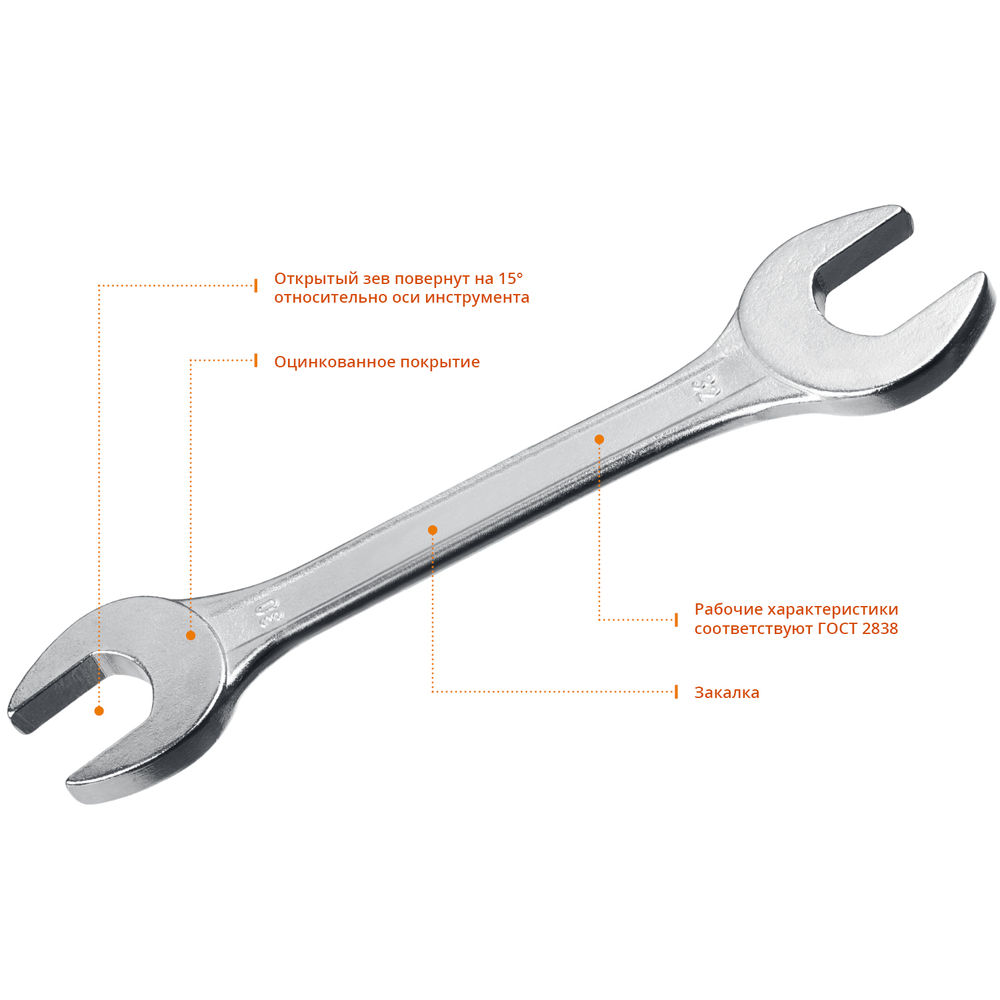 Рожковый гаечный ключ 30 x 32 мм СИБИН 27014-30-32