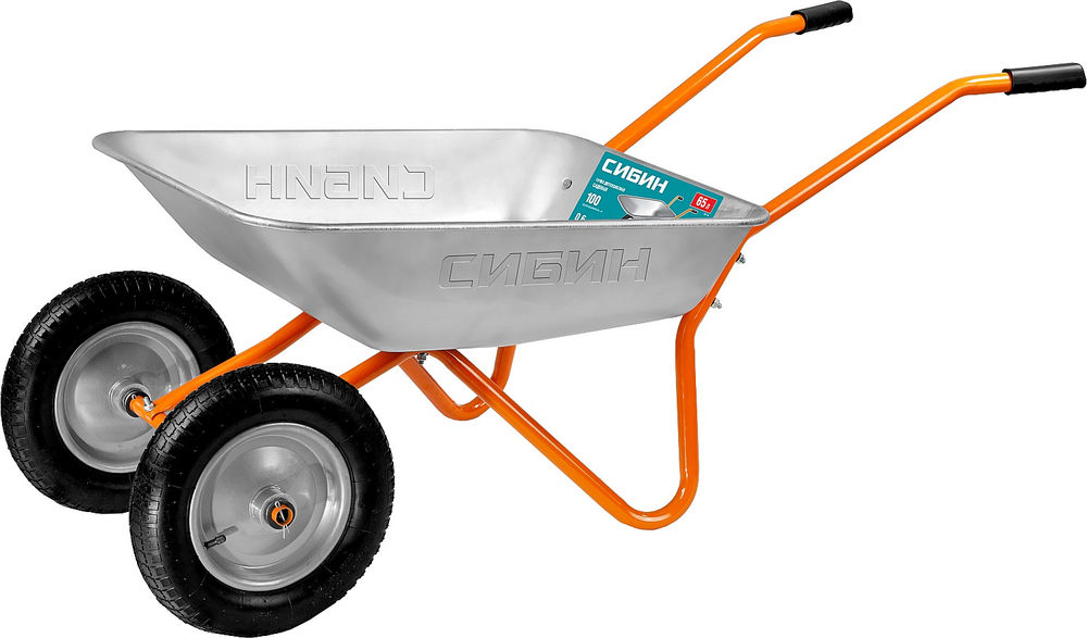 Садовая тачка двухколесная 65 л 100 кг пневматические колеса СИБИН СТ-21 39909_z01
