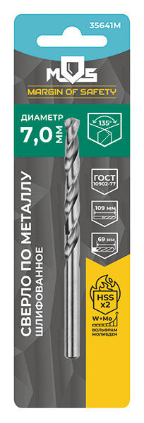 Сверло по металлу HSS шлифованное в блистере, угол заточки 135°, 10,0 x 133 мм (1 шт.) (35647М)