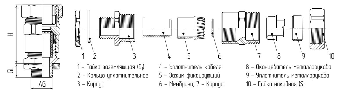 Ввод кабельный для металлорукава латунный ВК-М25(8-16 мм)-МР20 (Fortisflex) (87950)