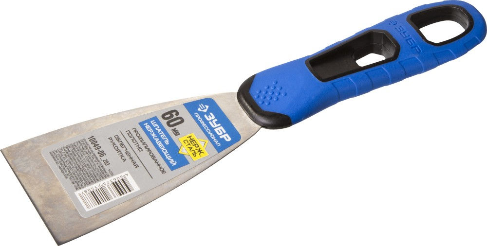 Шпатель фасадный нержавеющий 60 мм, х-образное профилированное полотно, облегченная двухкомпонентная ручка ЗУБР Профессионал 10049-06_z03