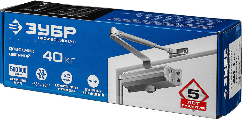 Доводчик дверной до 40 кг цвет серебро ЗУБР Профессионал 37910-50