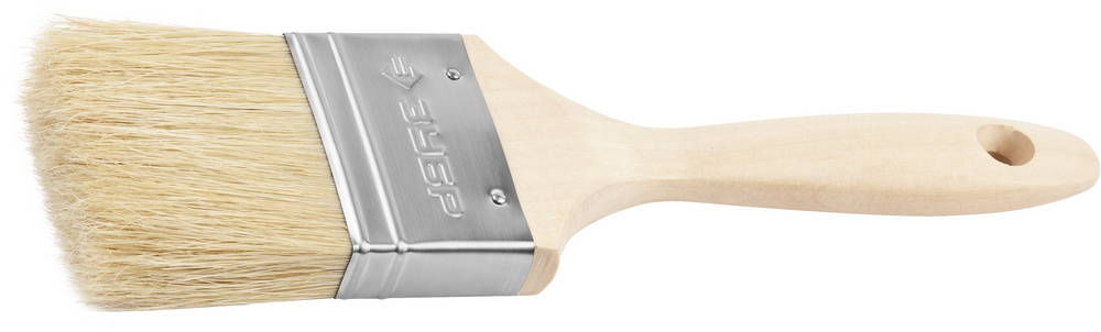 Кисть плоская 63 мм, 2.5, светлая натуральная щетина, деревянная ручка, все виды ЛКМ ЗУБР УНИВЕРСАЛ 01005-063