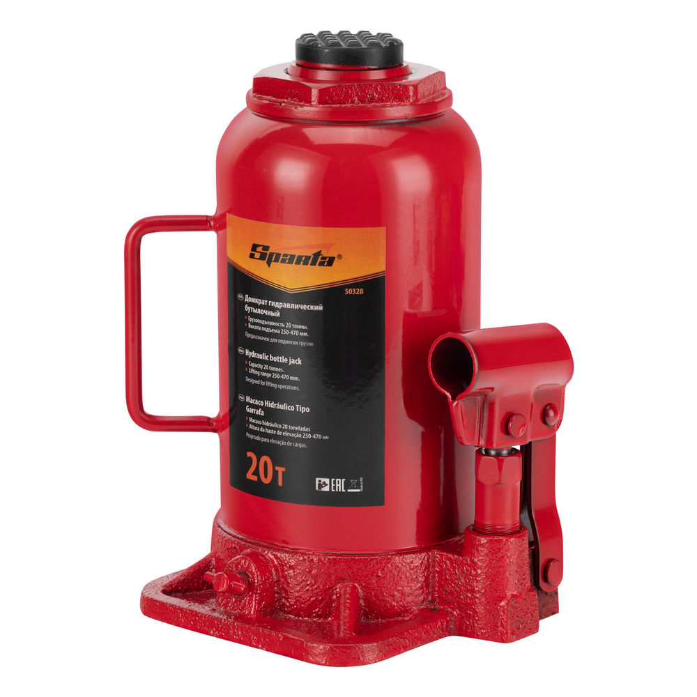 Домкрат гидравлический бутылочный, 20 т, h подъема 250-470 мм Sparta (50328)