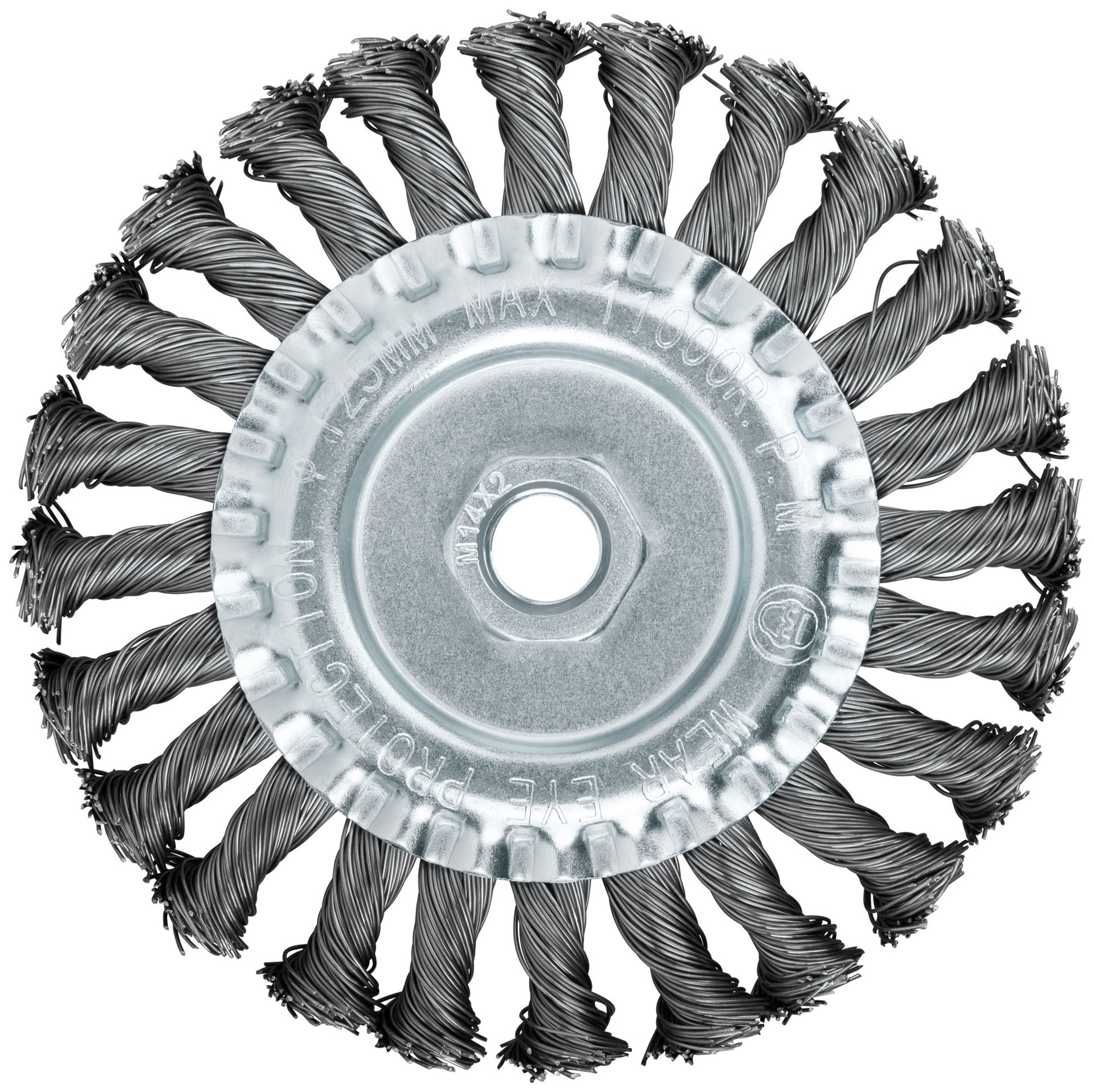 Корщетка-колесо, гайка М14, стальная витая проволока 125 мм (39123)