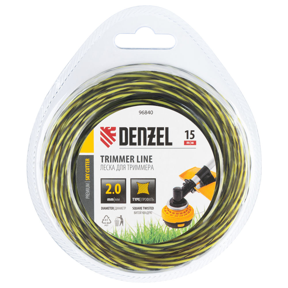 Леска для триммера двухкомпонентная витая квадратная, 2,0мм х 15м, блистер SkyCutter Denzel (96840)