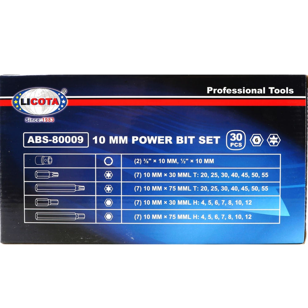 Набор бит H4-H12, T20-T55 S2, 30 пр., Licota, ABS-80009