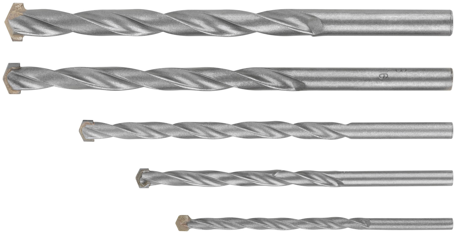 Набор сверл победитовых ударных, цилиндрический хвостовик, 5 шт. (4-5-6-8-10 мм) (34580)