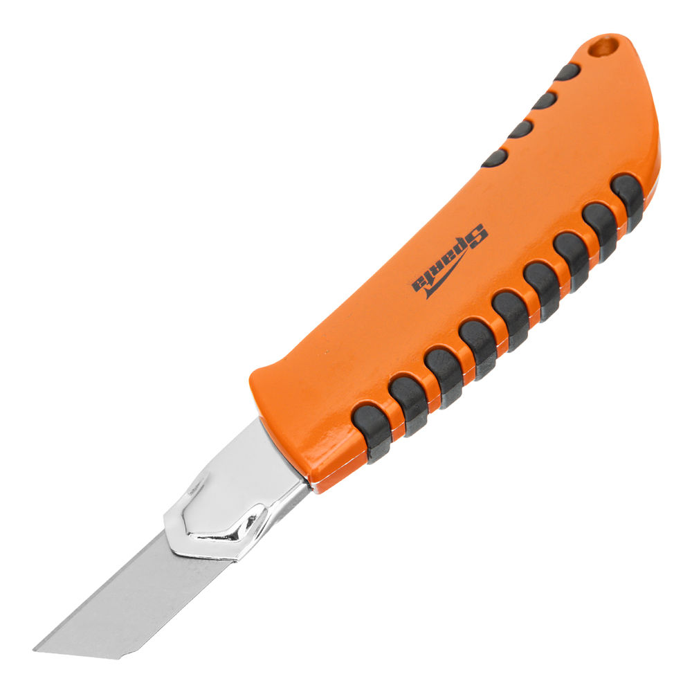 Нож, 18 мм, выдвижное лезвие, металлическая направляющая, металлический двухкомпонентный корпус Sparta (78982)