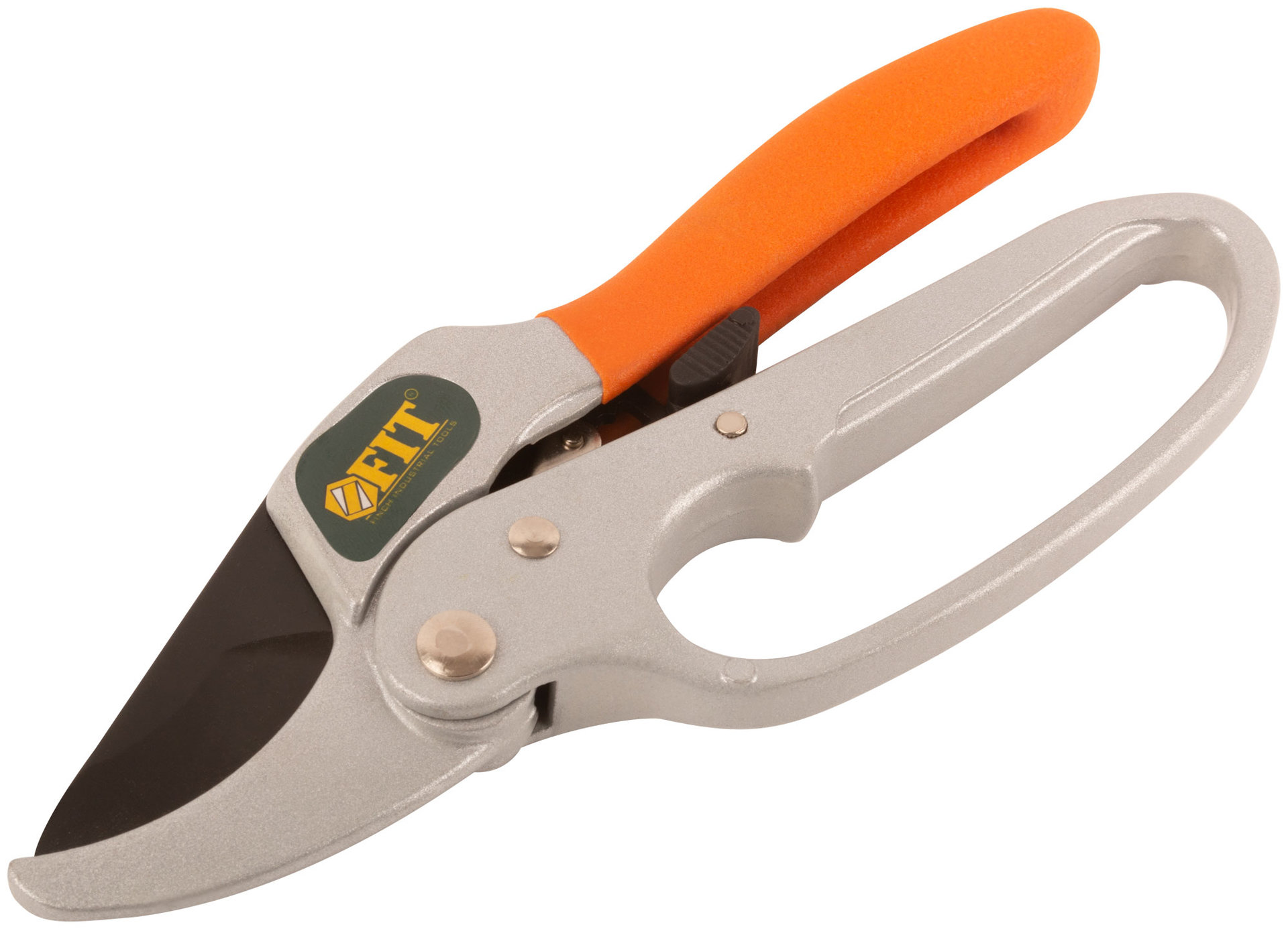 Секатор Профи, храп.механизм, режущ.кромки встык с наковальней, тефл.покр.лезвий, алюм.корпус 200 мм (77096)