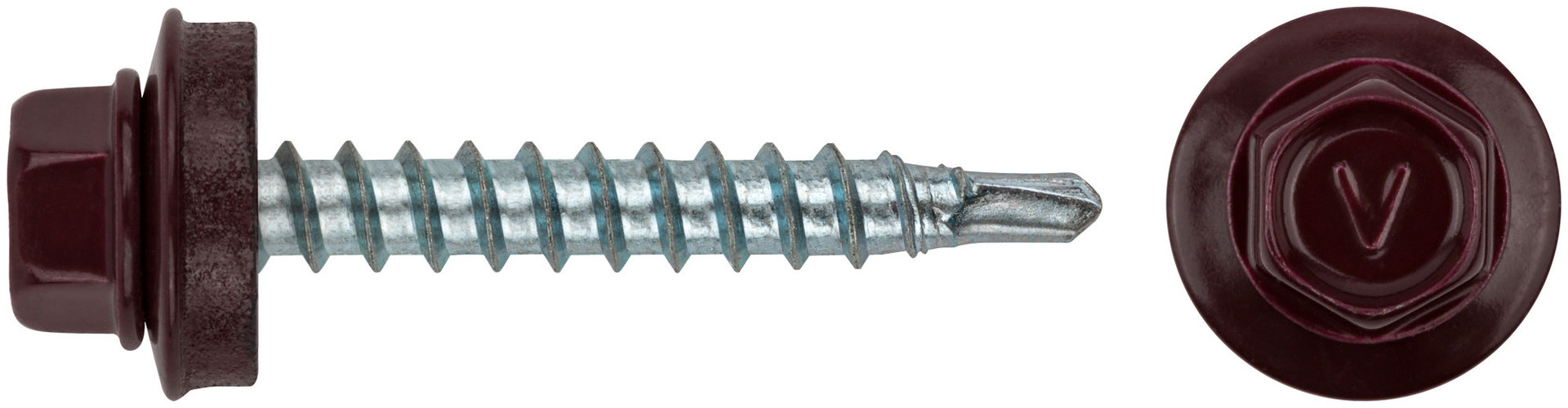Шурупы кровельные со сверлом 4.8 х 32, темно-борд. RAL-3005 (фасовка 250шт) (23561-4)