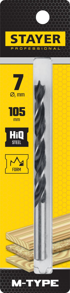 Сверло спиральное по дереву 7.0 x 105/75 мм, М-образная заточка M-type STAYER 2942-105-07