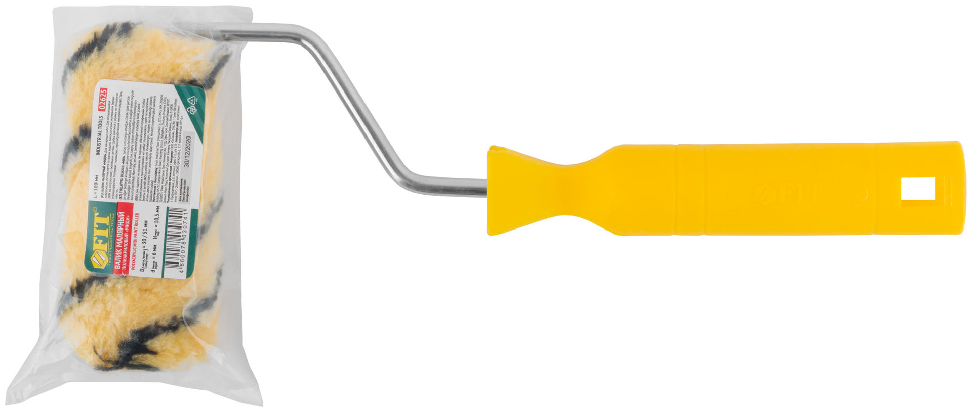 Валик полиакриловый бежевый с черной полосой миди, диам. 30/51 мм; ворс 10,5 мм, 100 мм (02625)