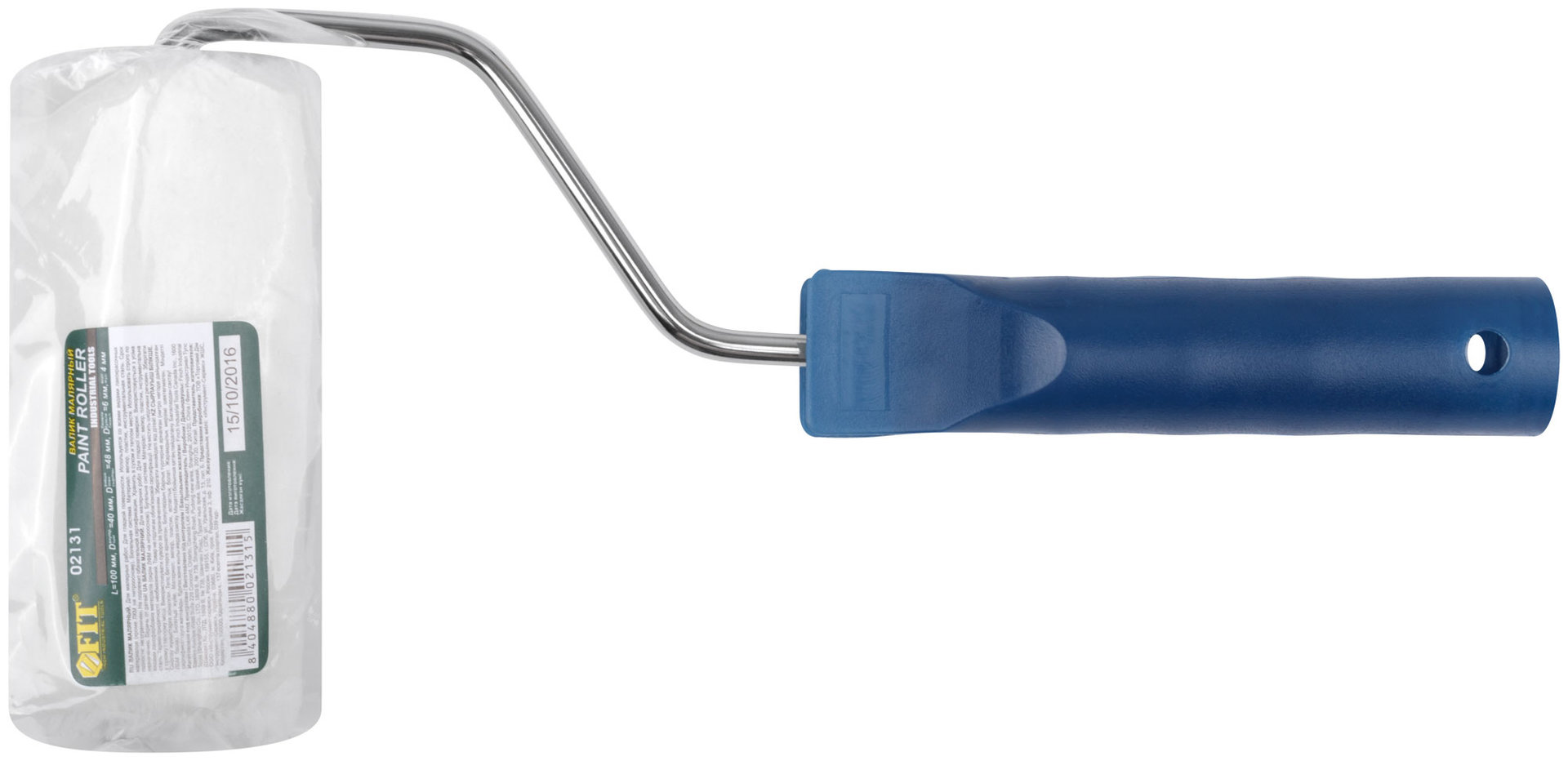 Валик велюровый, диаметр 40/48 мм, бюгель 6 мм, ворс 4 мм, белый, 100 мм (02131)