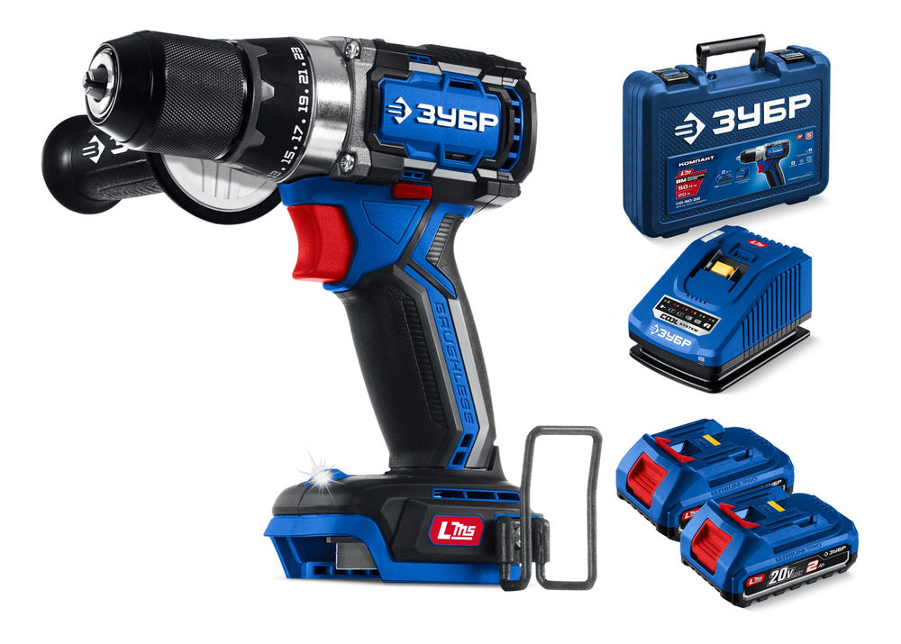 Дрель-шуруповерт бесщеточная 20 В 70 Н·м 2 АКБ LMS 2 А·ч кейс Профессионал ЗУБР DB-70-22