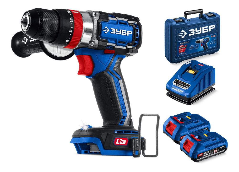 Дрель-шуруповерт ударная бесщеточная 20 В 70 Н·м 2 АКБ LMS 2 А·ч кейс Профессионал ЗУБР DBS-70-22